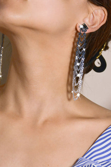 Grå Rhinestones Tassel Long øredobber